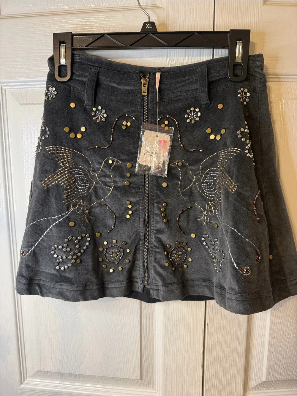 Free People Quetzal Black Embellished Bird-Embroidered Mini Skirt - Picture 1 of 4